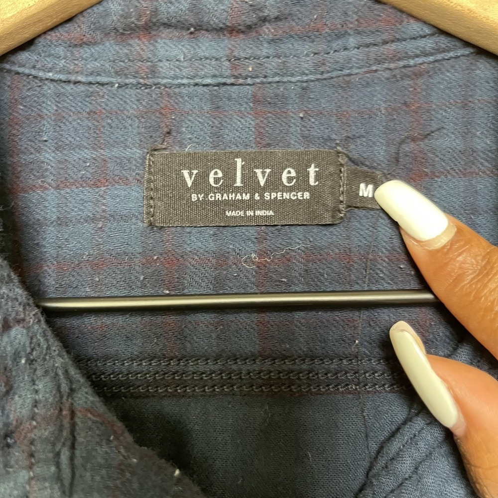 Velvet by Graham &‎ Spencer Women Flannel Shirt Medium Blue Academia Cabincore - Picture 2 of 7
